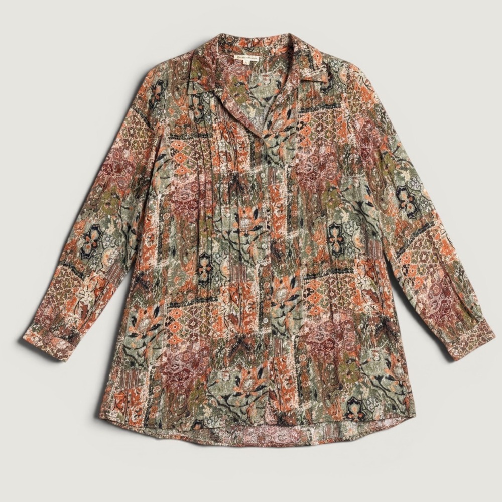 Patchwork Paisley Tunic Blouse Womens M Jane Delancey Boho Button Front